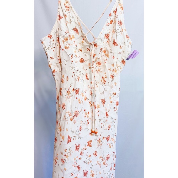 Vintage Y2K Dainty Butterfly Floral Printed Peachy Cream Midi Dress NWT - Picture 6 of 8